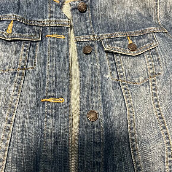 Vintage 2005 Y2K Old Navy Stretch Maternity Blue Denim Jean Jacket Small - Picture 6 of 8